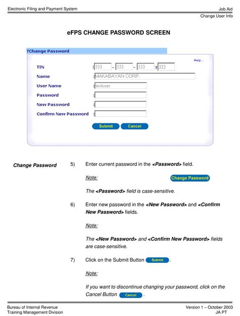 efps password change|Note: Username and Password are case.